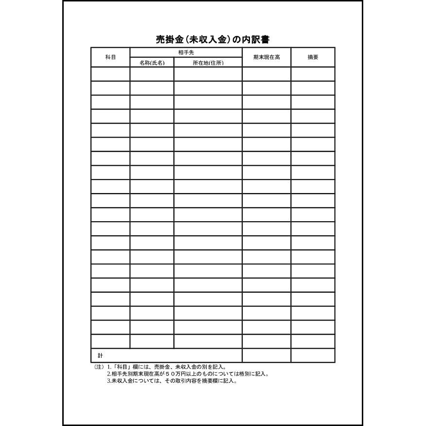 売掛金(未収入金)の内訳書5 LibreOffice