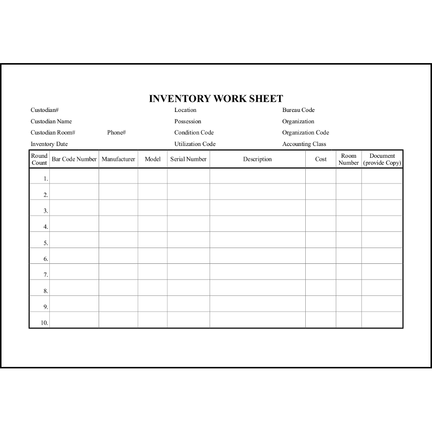 INVENTORY WORK SHEET1