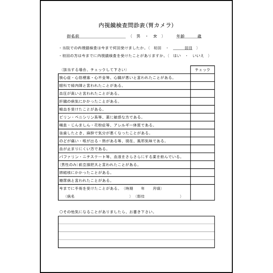 内視鏡検査問診表(胃カメラ)30