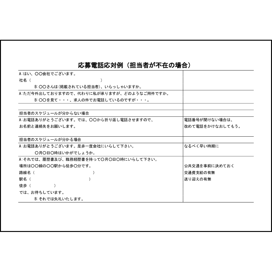 応募電話応対例(担当者が不在の場合)8