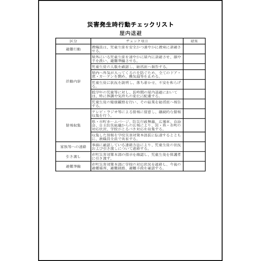 災害発生時行動チェックリスト屋内退避 24 点検 教育 L活 Libreoffice活用サイト