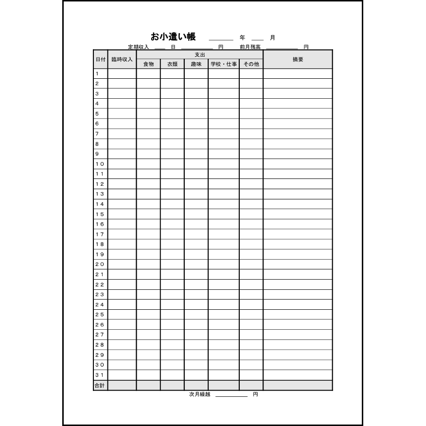 お小遣い帳（数式付き）2