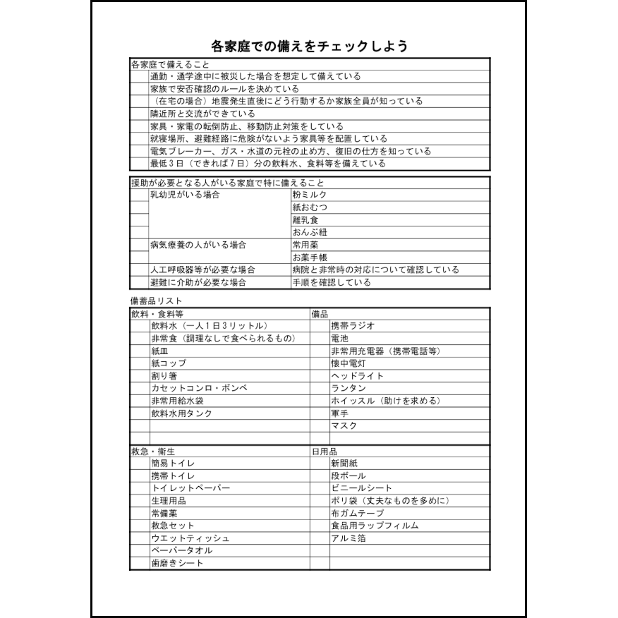 各家庭での備えをチェックしよう14