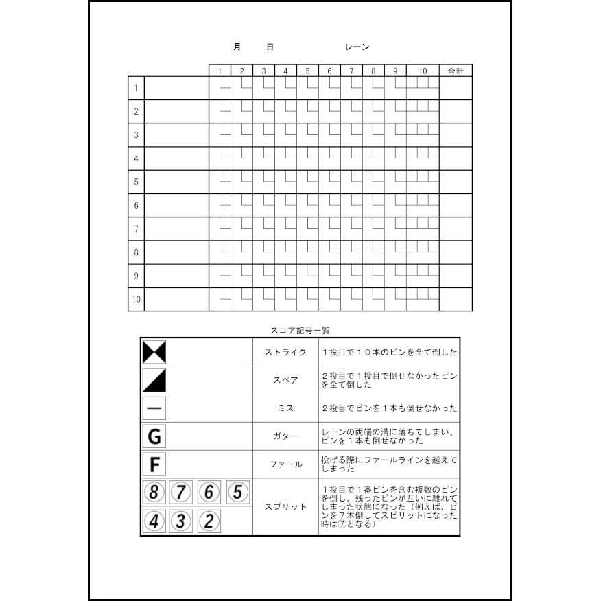 ボウリングスコアシート 4 記録シート 家庭 L活 Libreoffice活用サイト