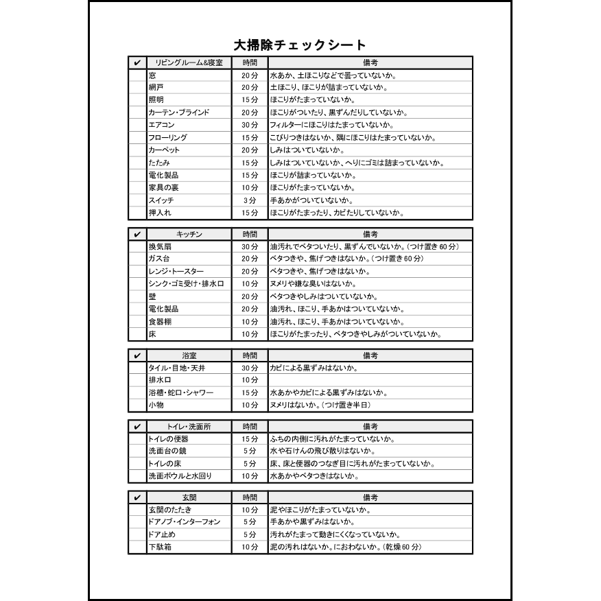 大掃除チェックシート11 LibreOffice
