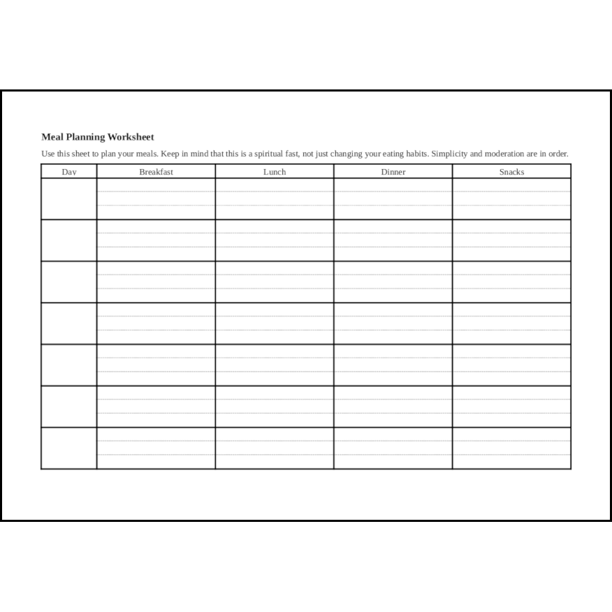 meal planning worksheet 26 計画表 家庭 無料テンプレート