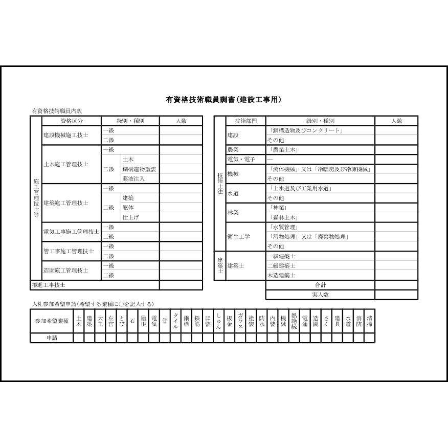 有資格技術職員調書(建設工事用)3