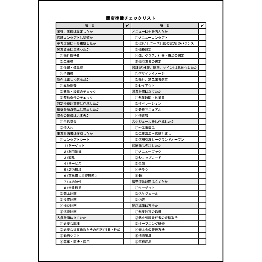開店準備チェックリスト 22 リスト 内部文書 L活 Libreoffice活用サイト