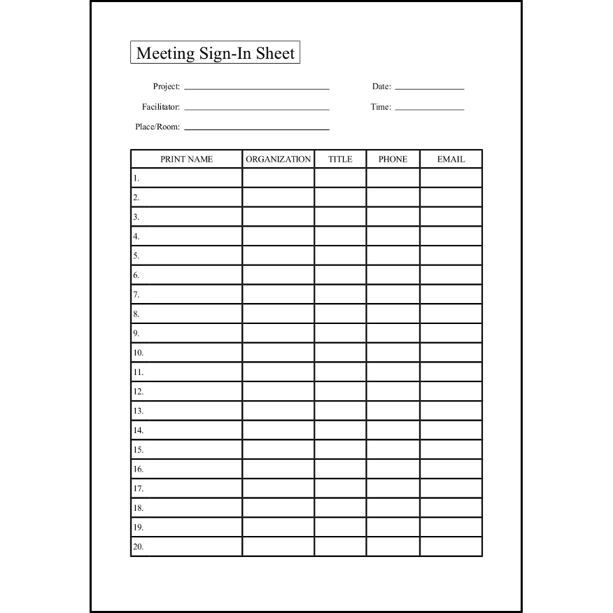 meeting sign in sheet 25 リスト 内部文書 無料テンプレート