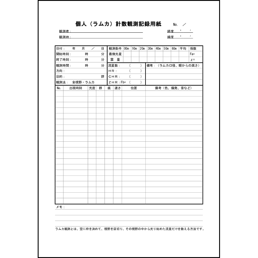 個人(ラムカ)計数観測記録用紙24