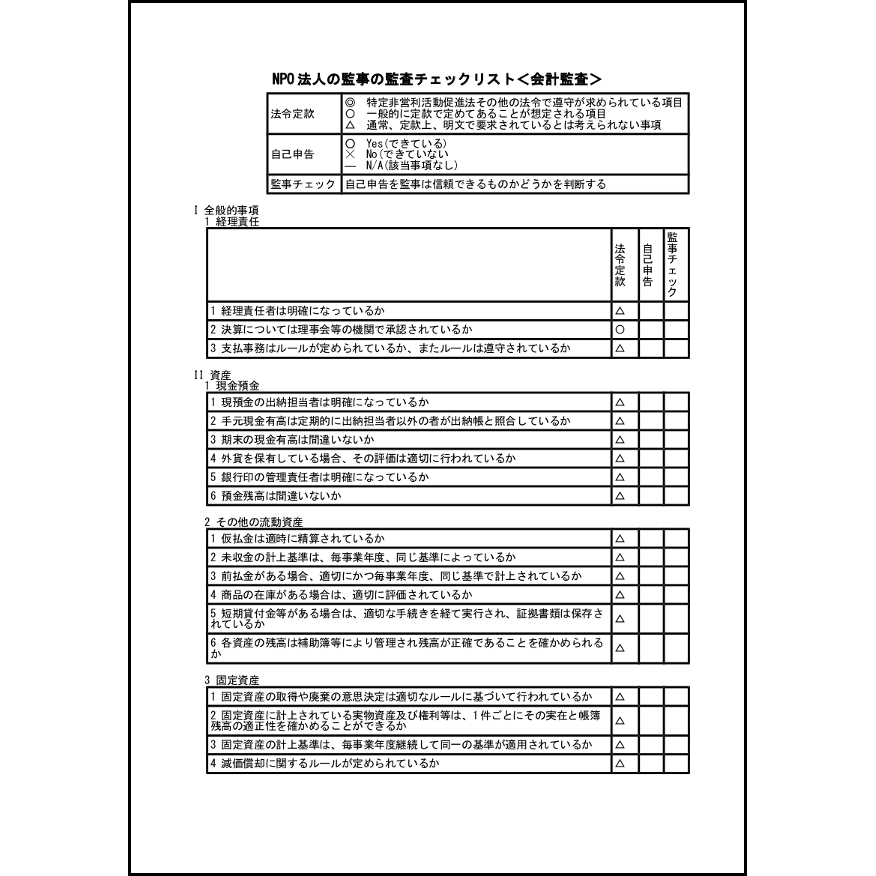 NPO 法人の監事の監査チェックリスト<会計監査>4 LibreOffice