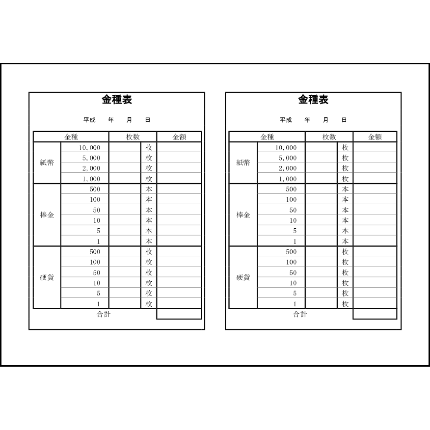 金種表25