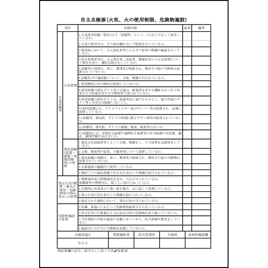 自主点検票(火気、火の使用制限、危険物施設)7