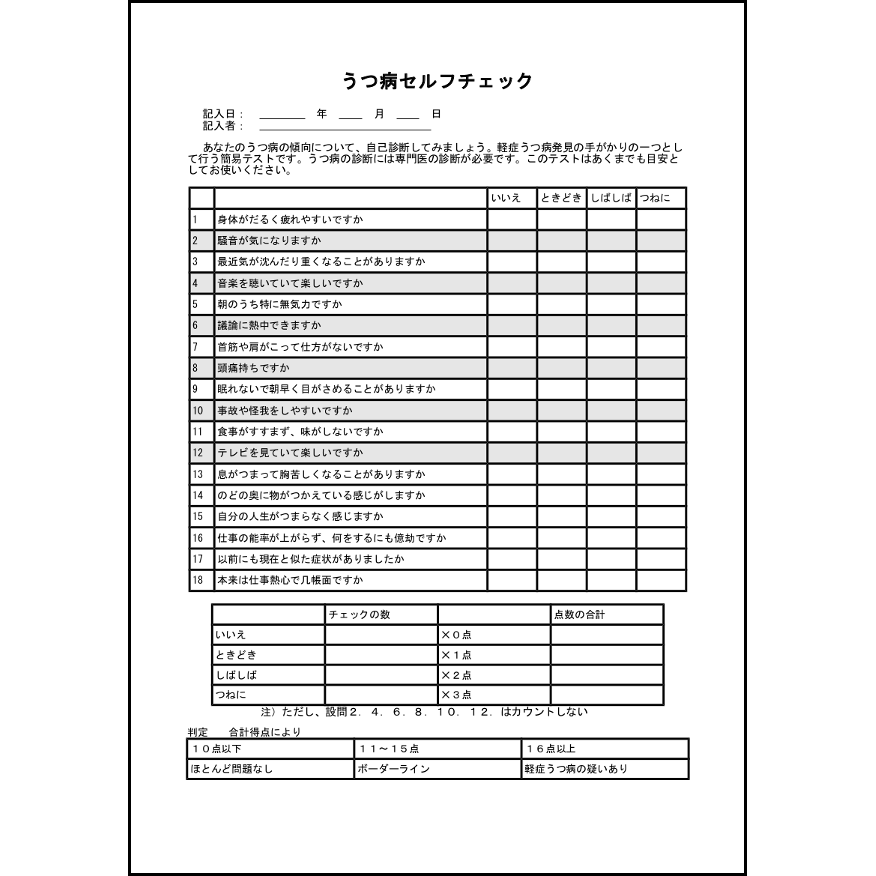 うつ病セルフチェック 1 医療 自己診断 L活 Libreoffice活用サイト
