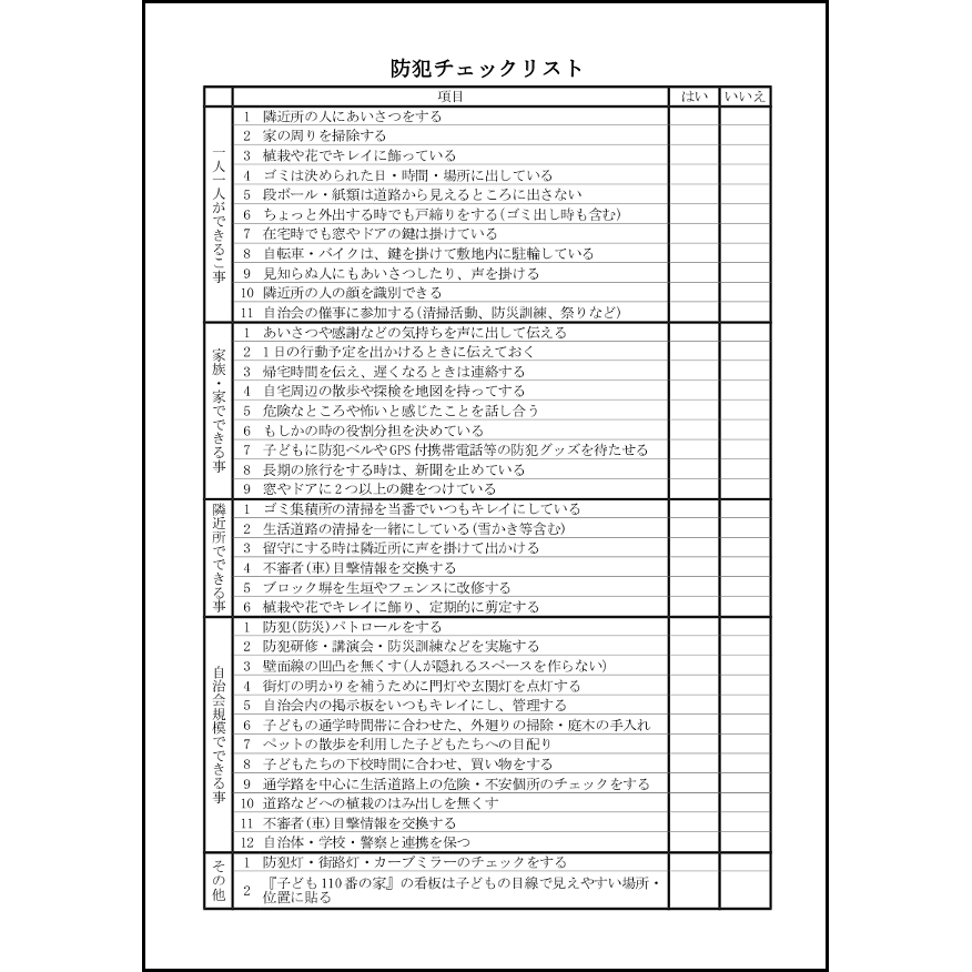 防犯チェックリスト,9,防犯（自己診断）〜L活 | LibreOffice活用