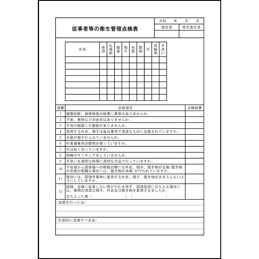 従事者等の衛生管理点検表55