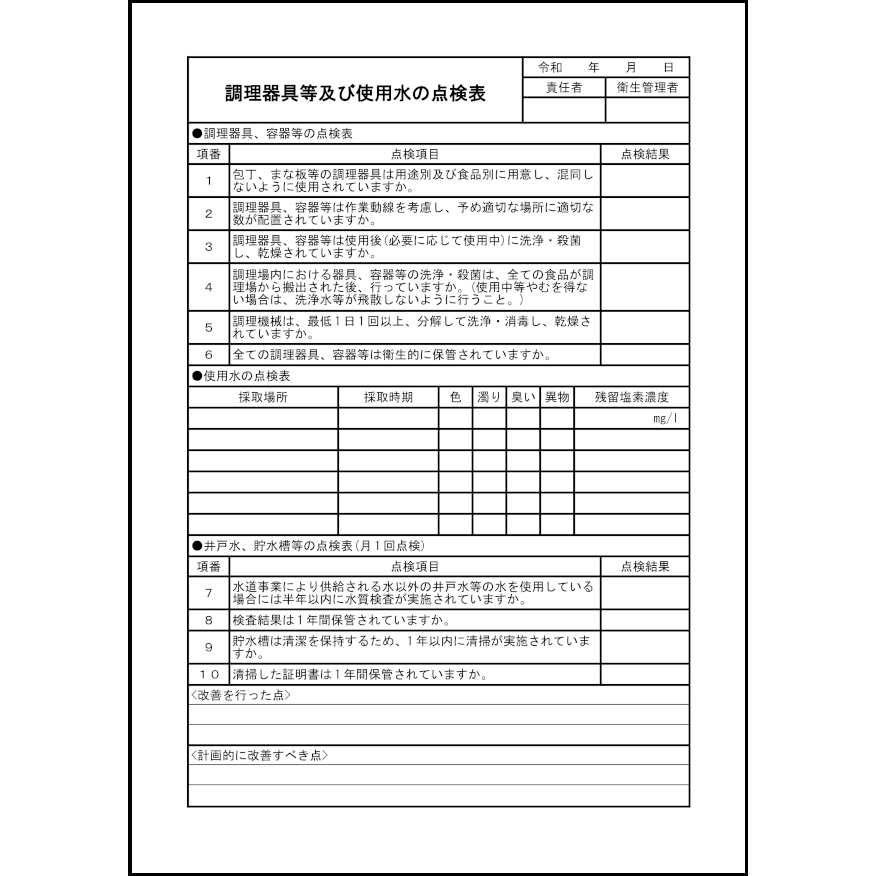 調理器具等及び使用水の点検表56
